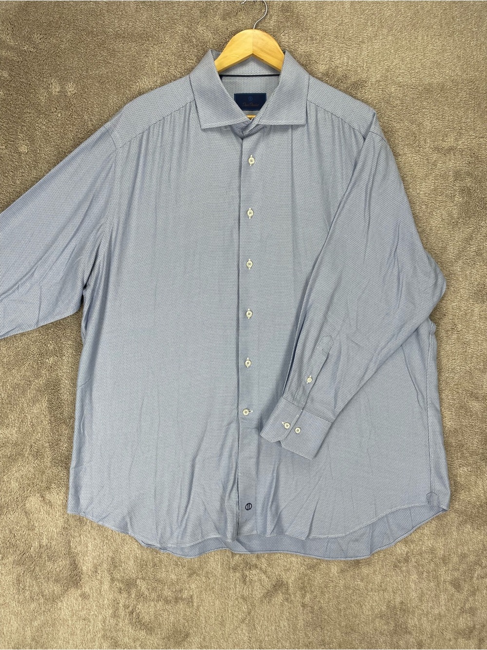 David Donahue Shirt Men’s 18.5 | 34/35 Light Blue Geometric Long Sleeve Button